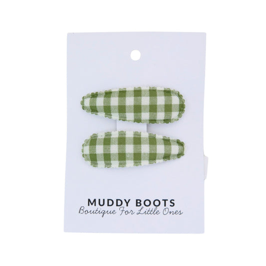 Green Gingham Toddler Hair Clips