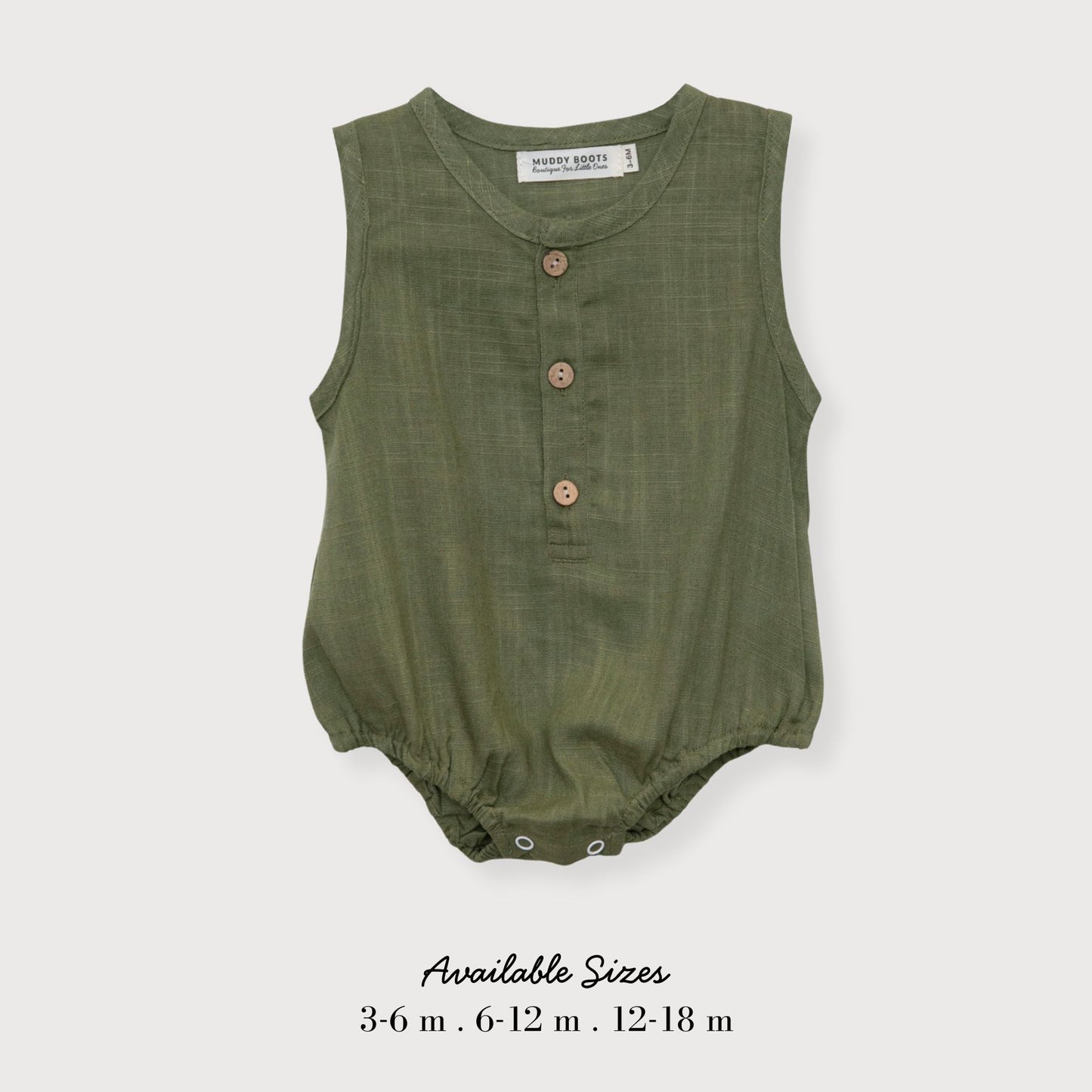 Cotton-Linen Button Romper – Olive