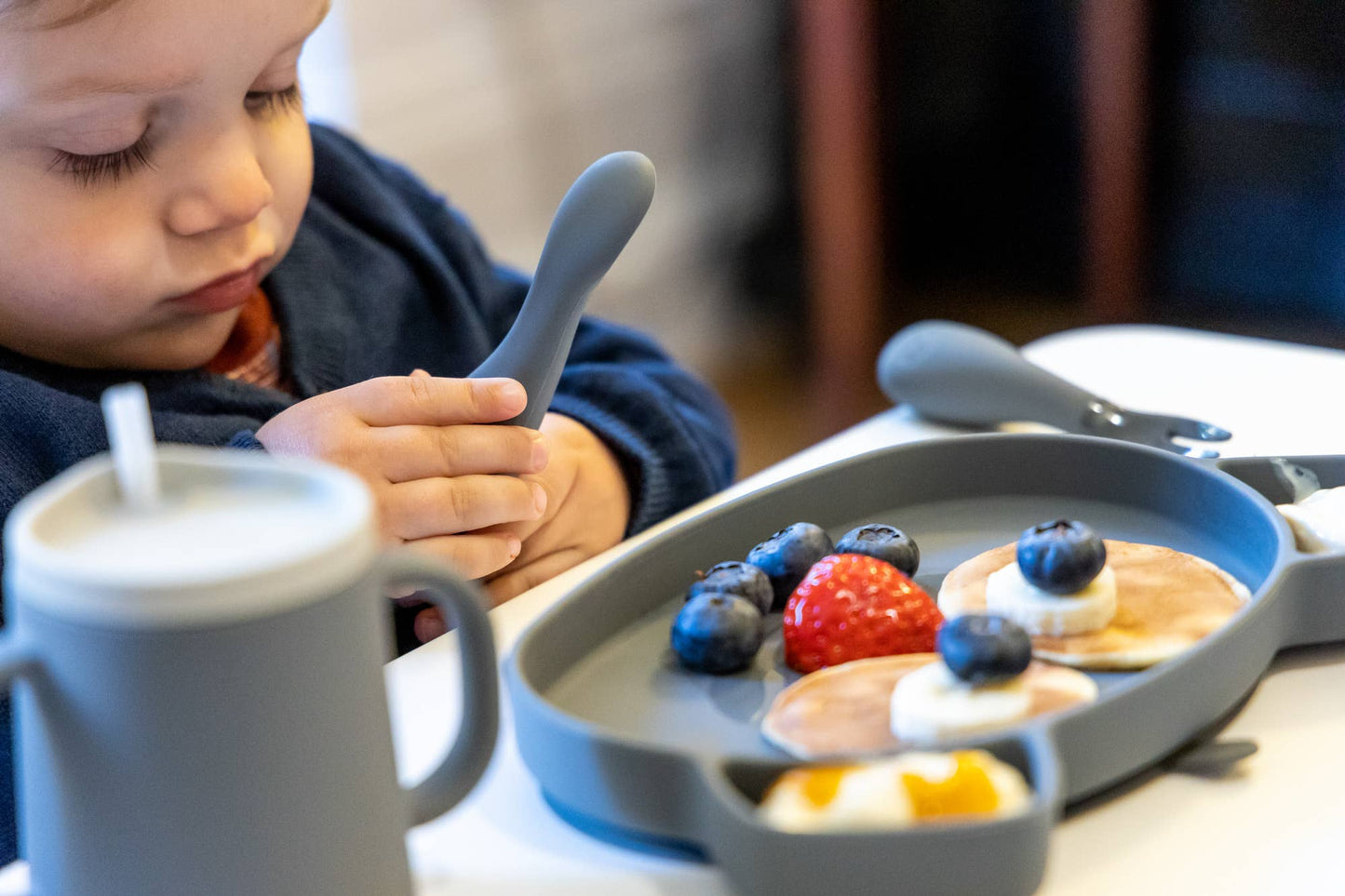Tum Tum Silicone Baby Cutlery Set With Case - Grey