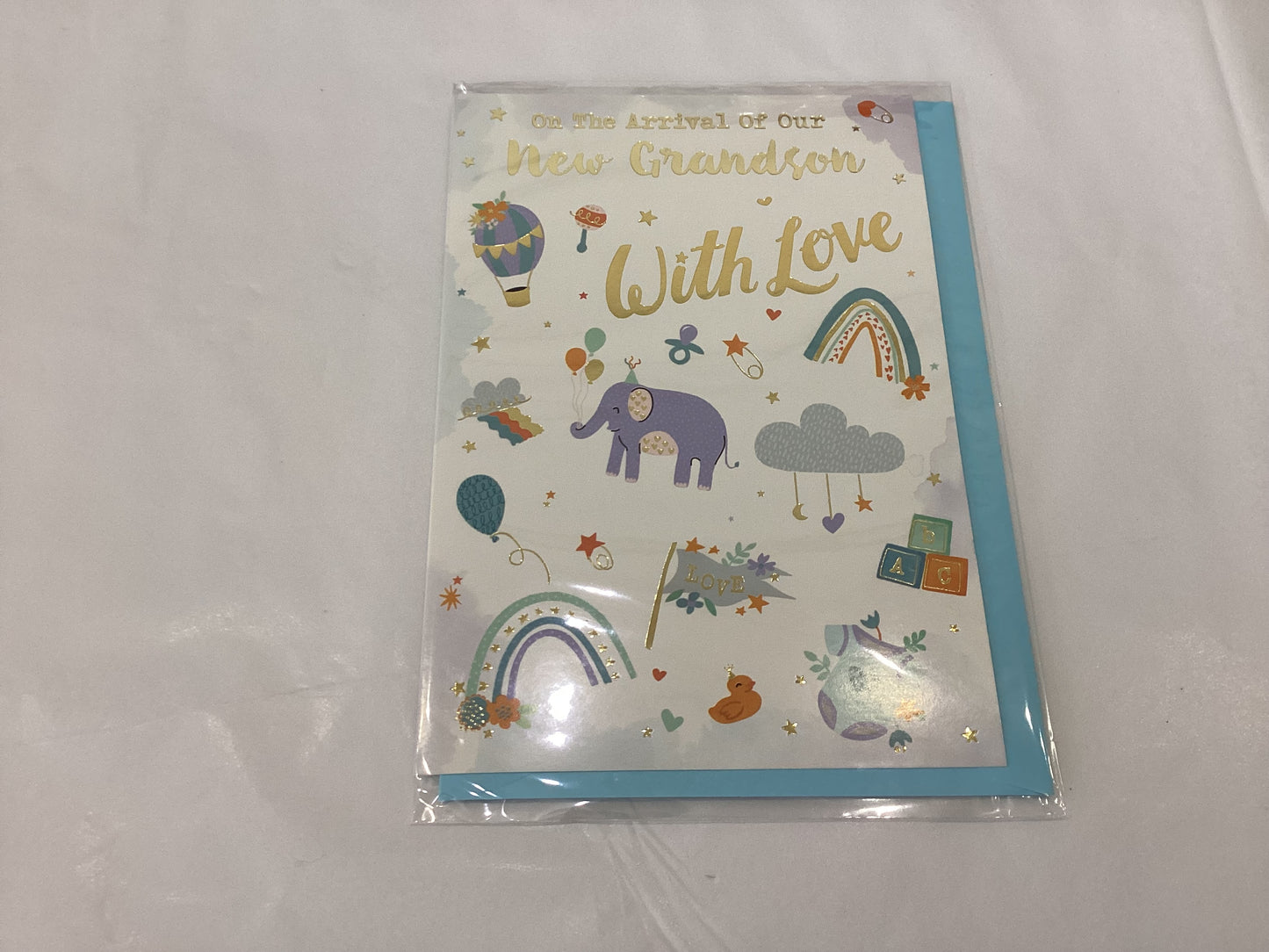 “On the arrival of our grandson with love” card