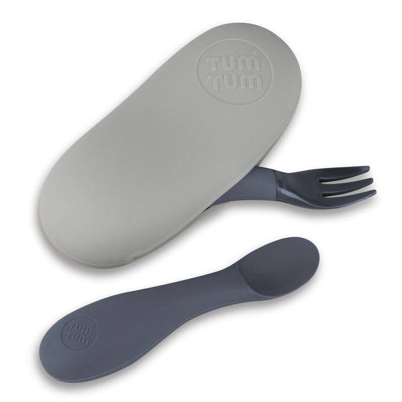 Tum Tum Silicone Baby Cutlery Set With Case - Grey