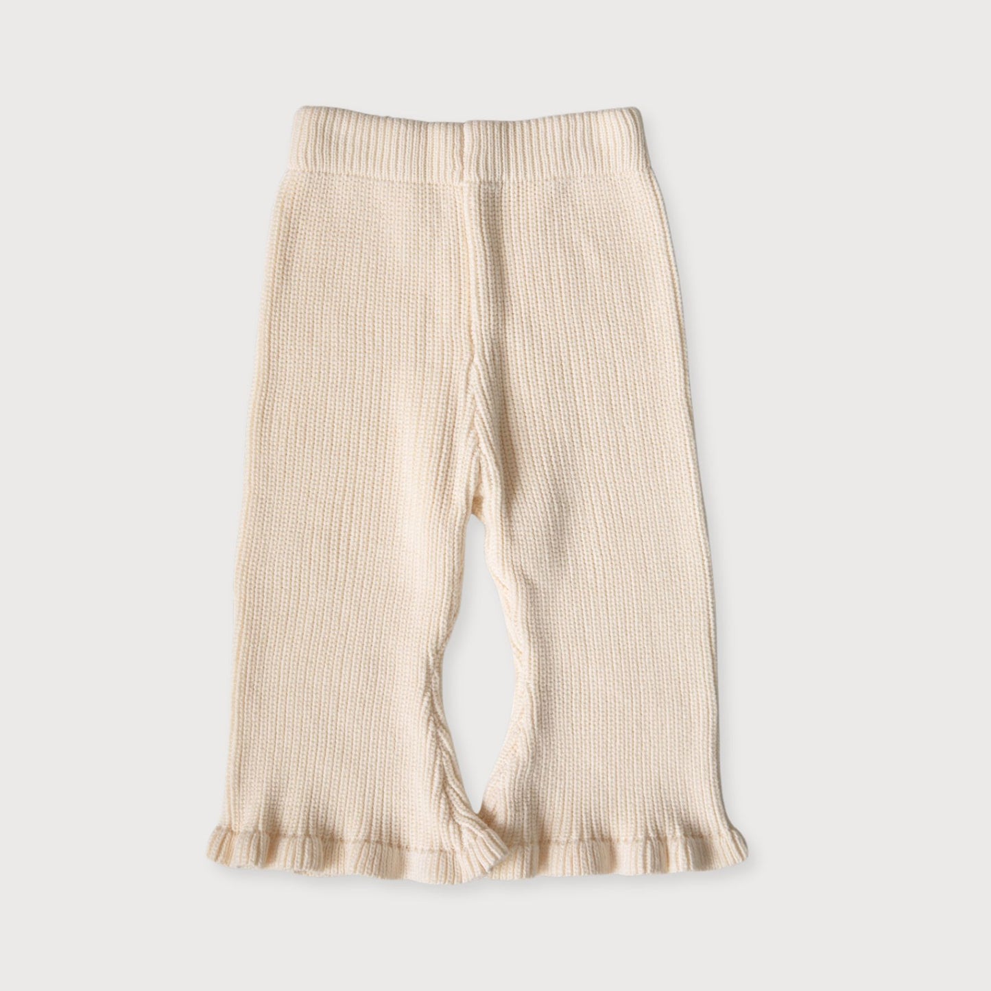 Cream Knit Trousers with Frill Hem