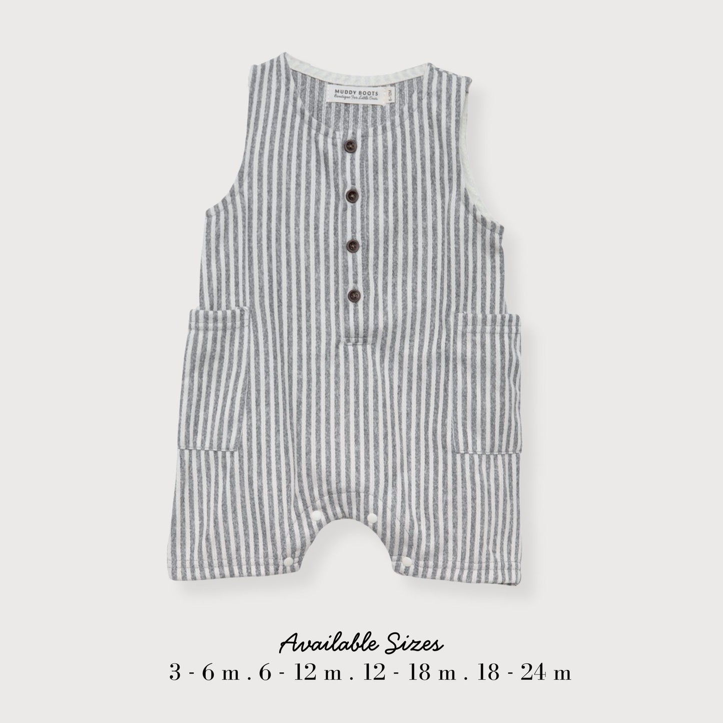 Grey & White Stripe Pocket Romper