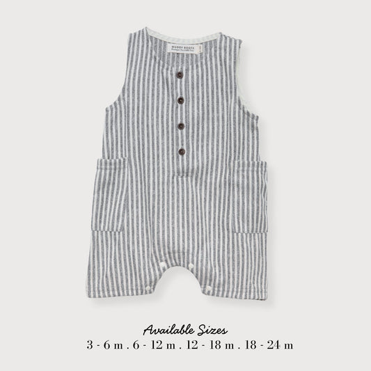 Grey & White Stripe Pocket Romper
