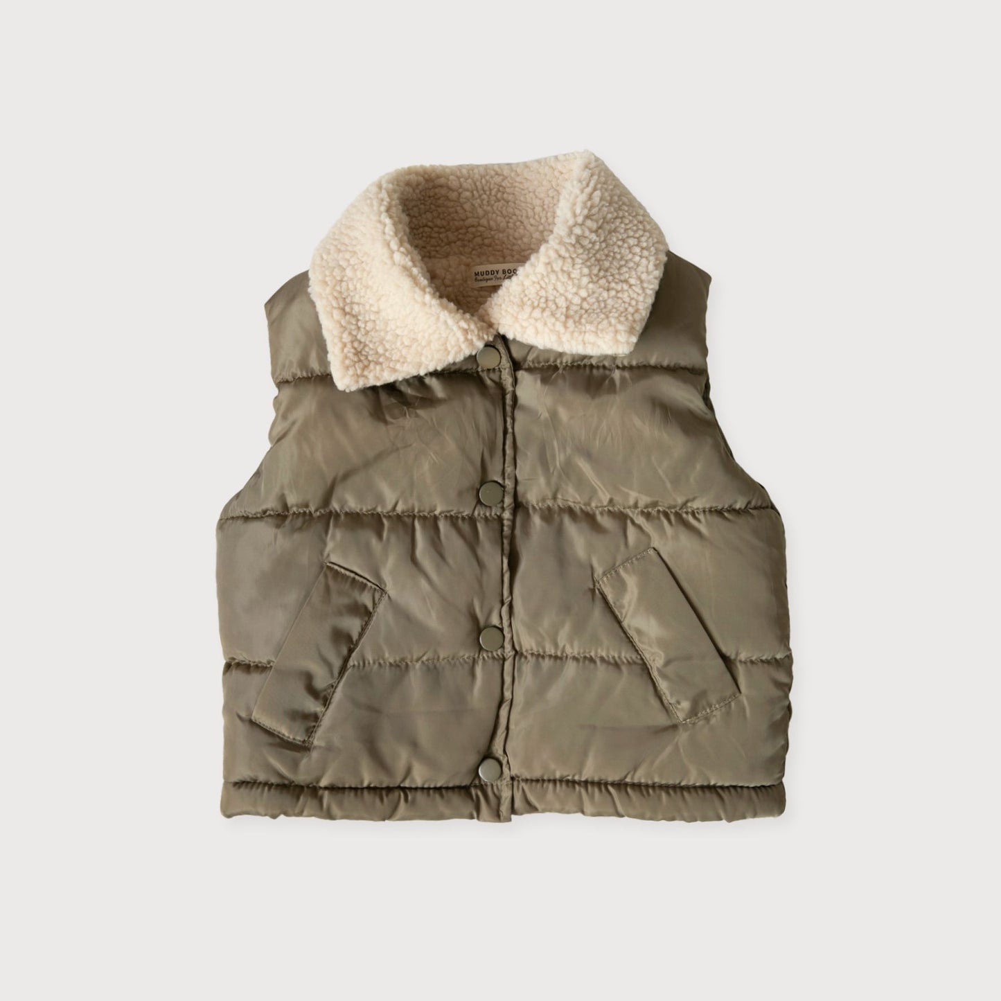 Khaki Padded Gilet with Shearling Collar