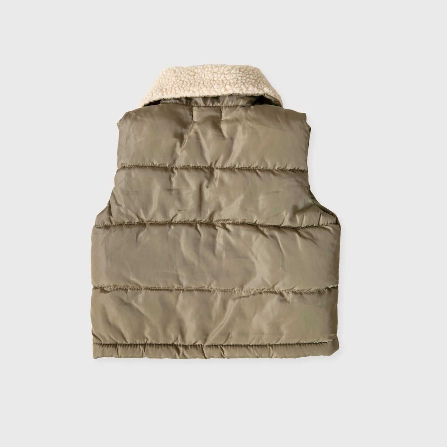 Khaki Padded Gilet with Shearling Collar
