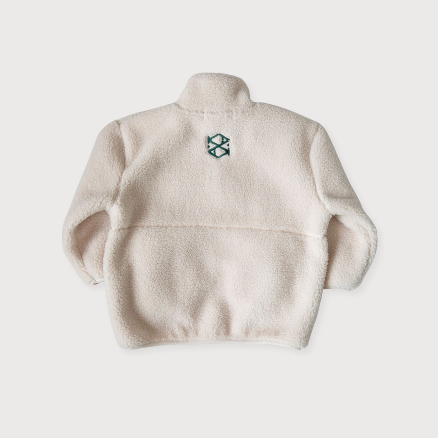Cream Teddy Zip Jacket with Green Pocket