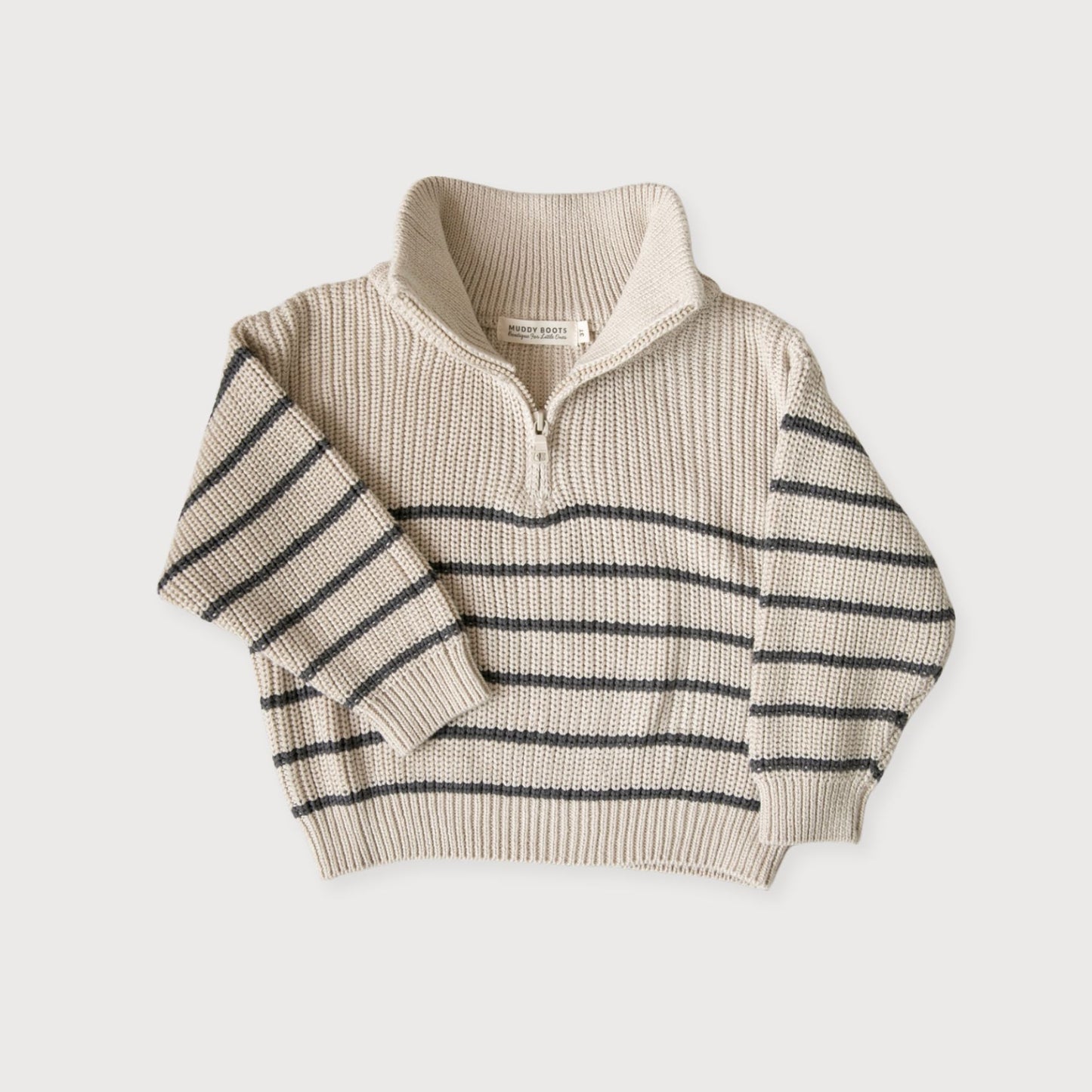 Beige Striped Half-Zip Knit