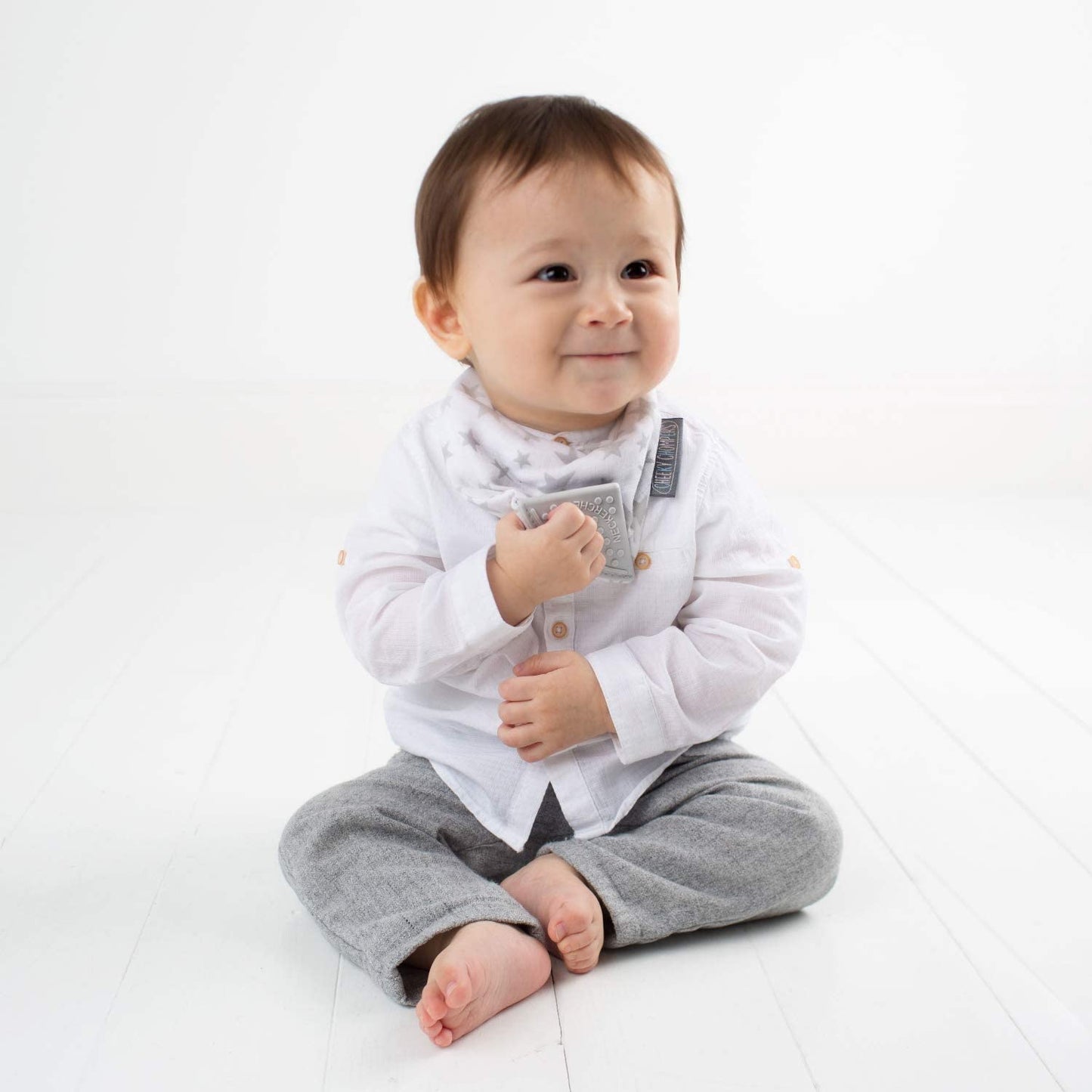 Neckerchew Teething Muslin Dribble Bib - Silver Stars - Muddy Boots Home UK