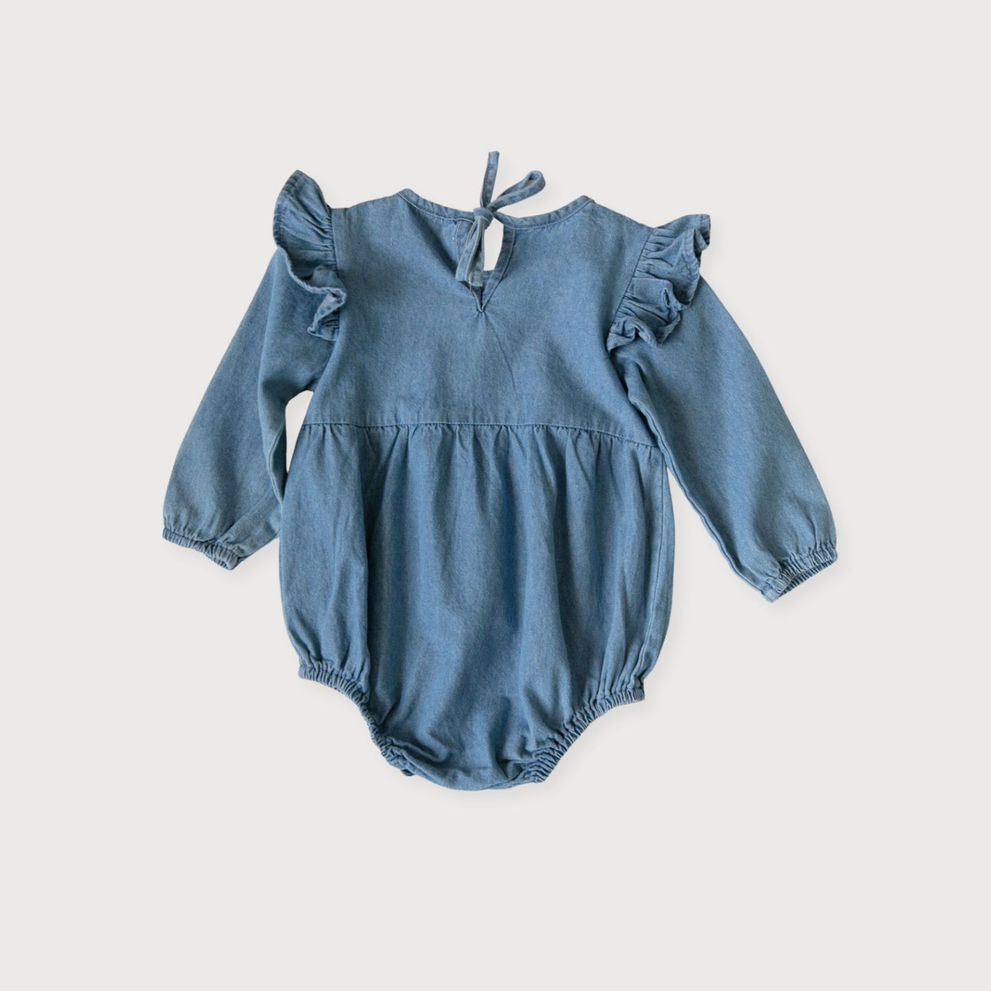Denim Ruffle Long Sleeved Romper