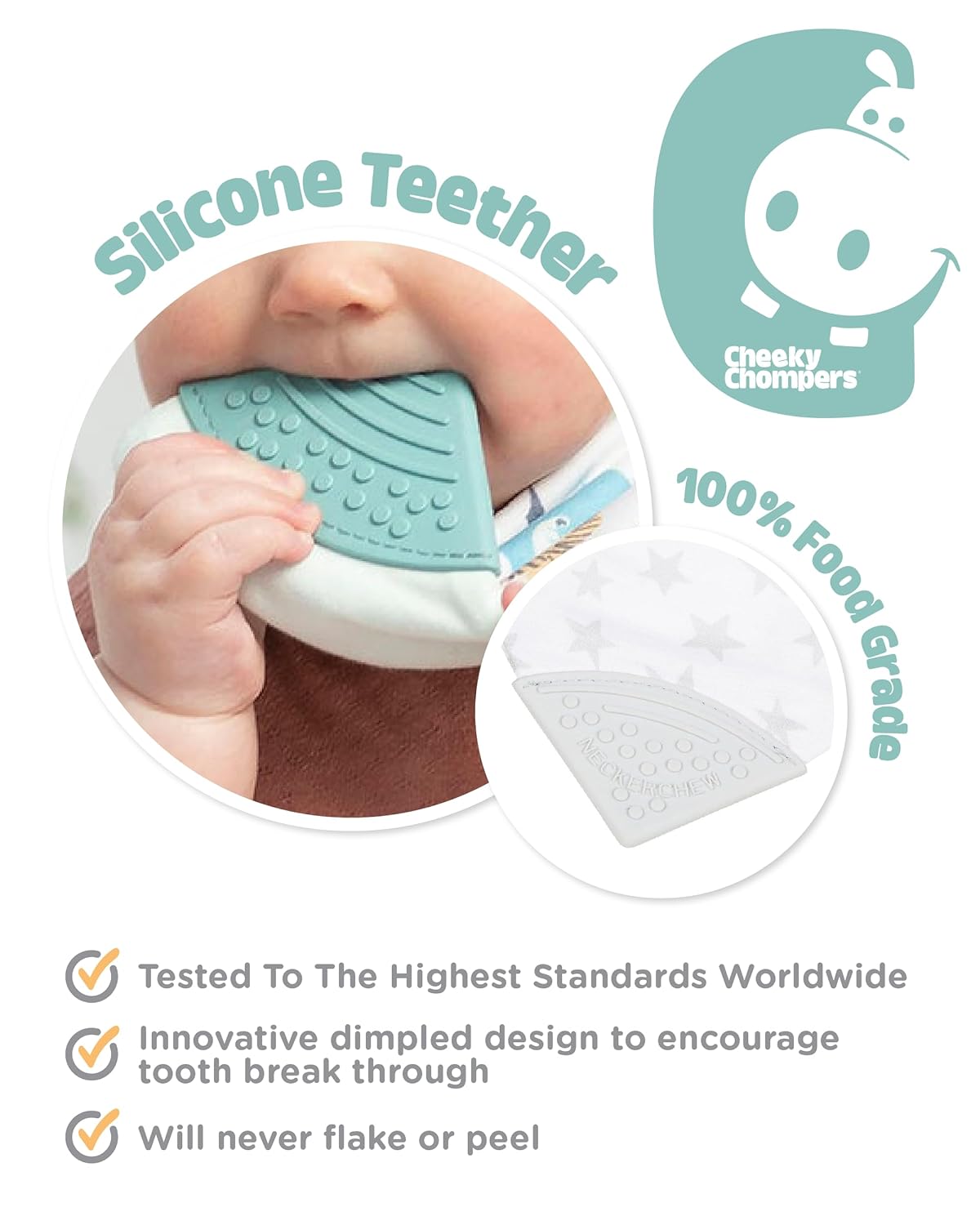Neckerchew Teething Muslin Dribble Bib - Silver Stars - Muddy Boots Home UK