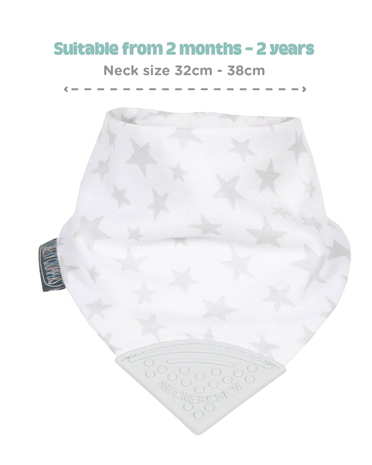 Neckerchew Teething Muslin Dribble Bib - Silver Stars - Muddy Boots Home UK