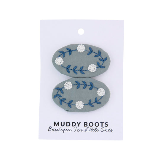 Blue Floral Toddler Hair Clips