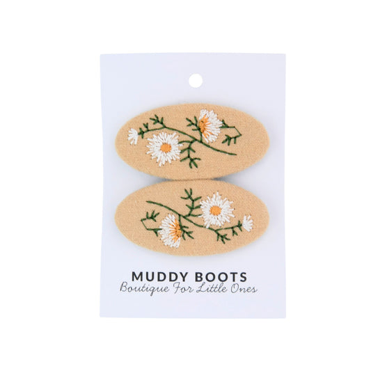 Beige Daisy Toddler Hair Clips