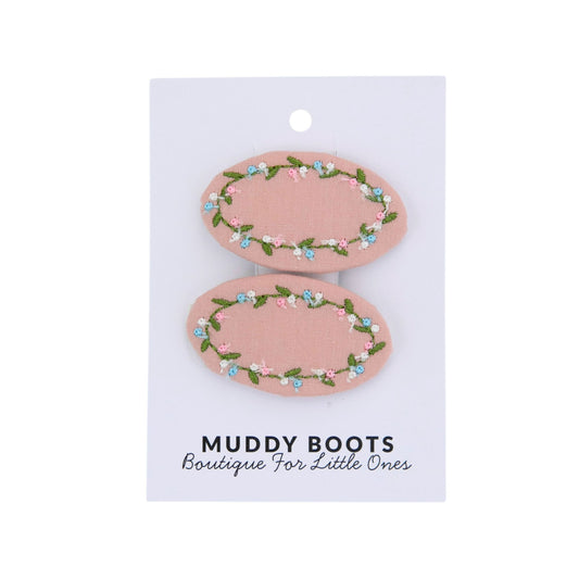 Blush Floral Wreath Toddler Hair Clips