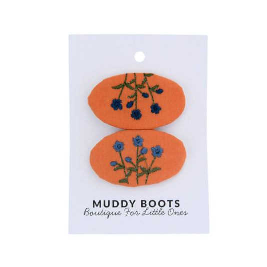 Rust Blue Floral Toddler Hair Clips