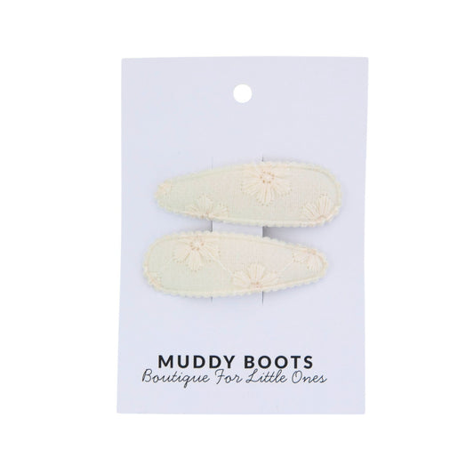 Ivory Floral Toddler Hair Clips