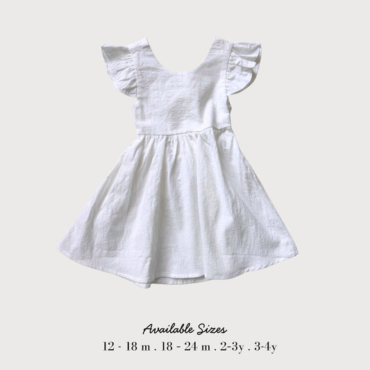 White Cotton-Linen Dress with Tie Back