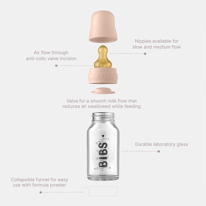 BIBS Baby Glass Bottle Complete Set Latex 110ml - Muddy Boots Home UK