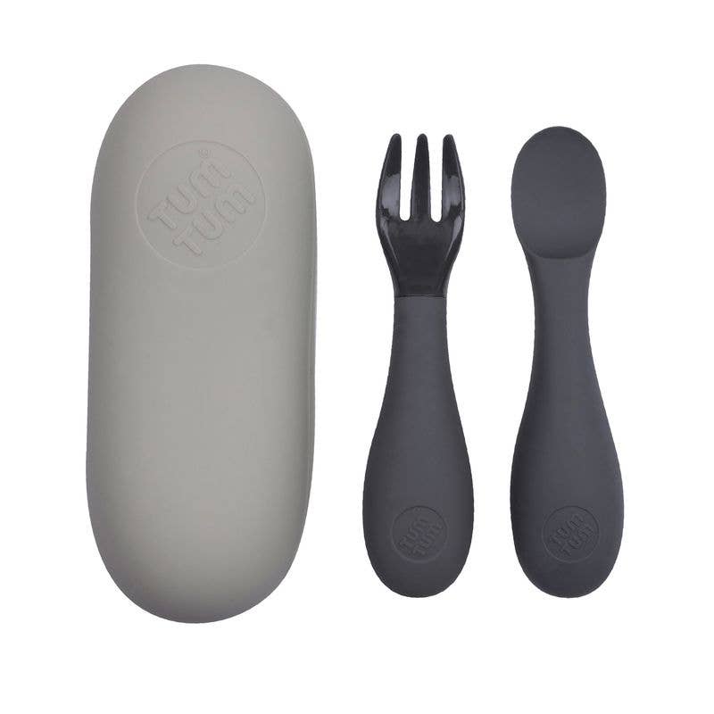 Tum Tum Silicone Baby Cutlery Set With Case - Grey