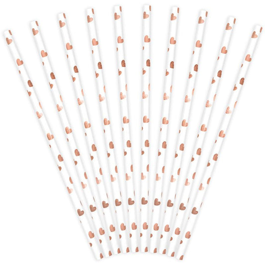 Rose Gold Heart Paper Straws - Muddy Boots Home UK