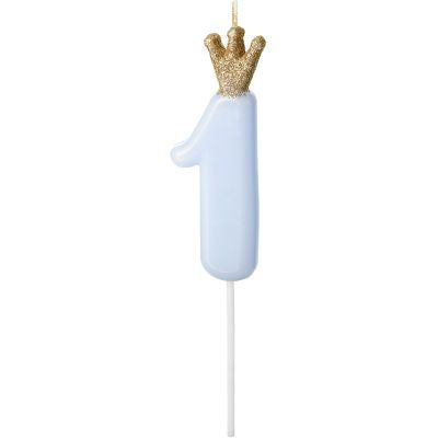 Number 1 Light Blue Candle w Crown - Muddy Boots Home UK