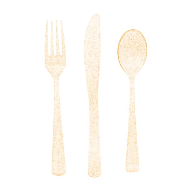 Gold Glitter Plastic Cutlery Set - 18pk - Muddy Boots Home UK