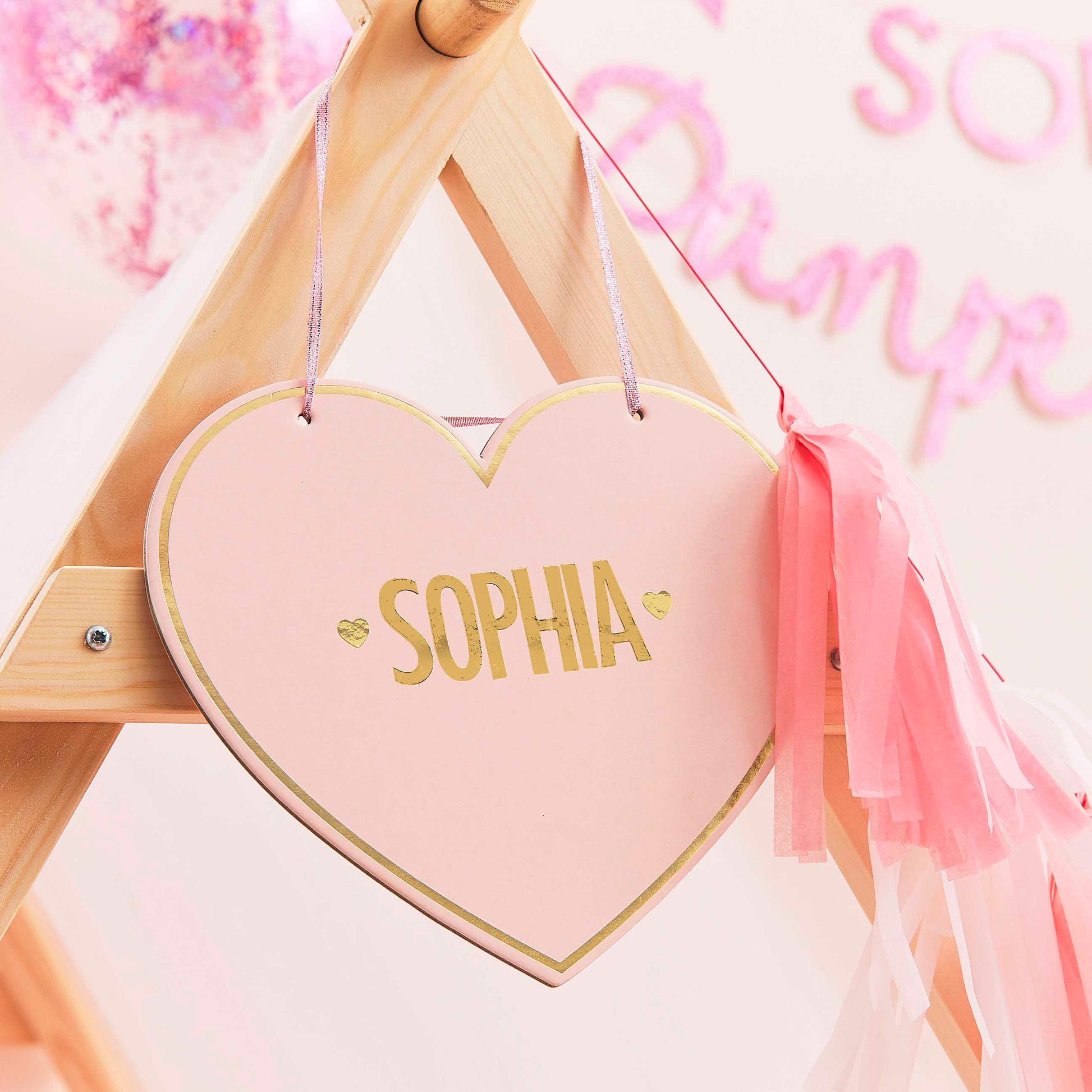 Customisable Pink Heart Kids Tent Sign - Muddy Boots Home UK
