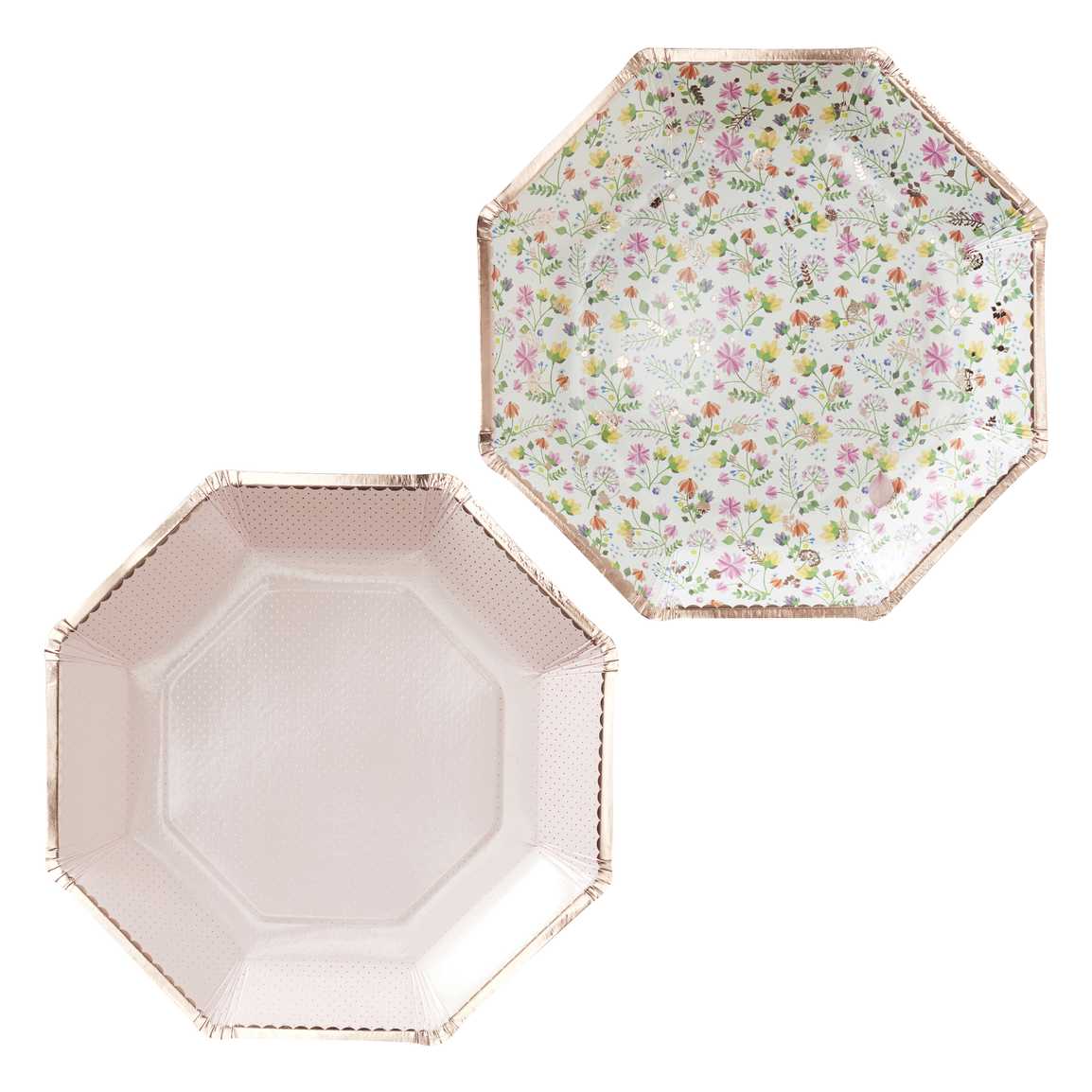Rose Gold Foiled Paper Floral Plates - Muddy Boots Home UK