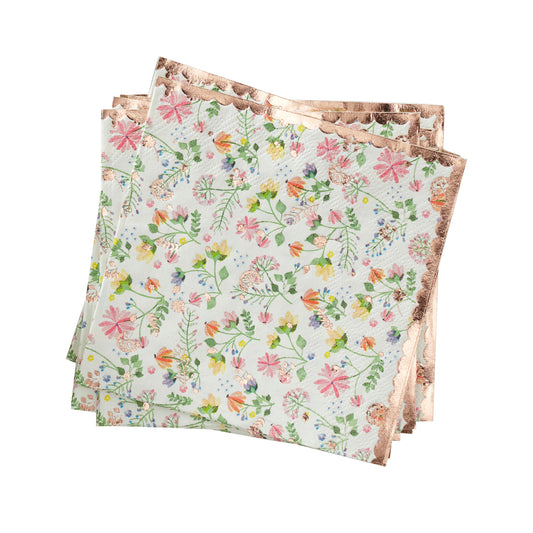 Floral Napkins Rose Gold Foiled - Muddy Boots Home UK