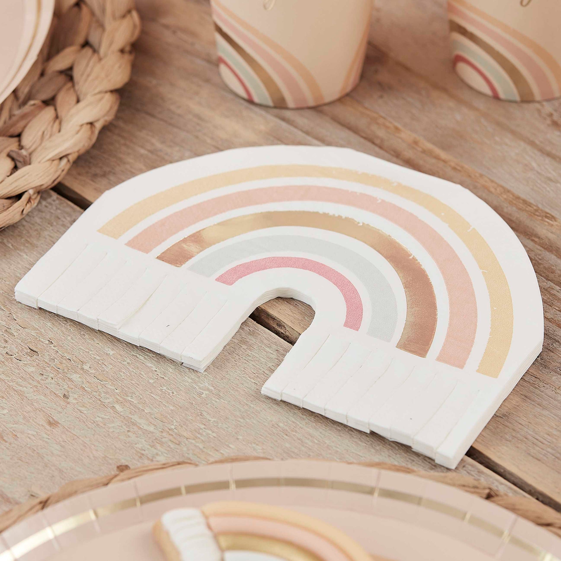 Gold Foiled Natural Rainbow Fringe Napkins - Muddy Boots Home UK