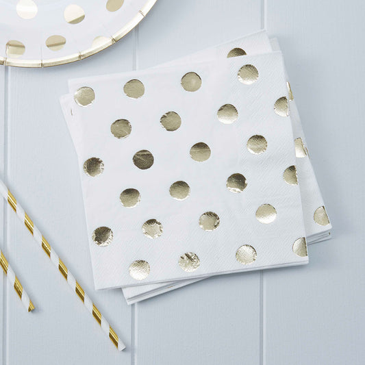 Gold Foiled Polka Dot Party Napkins - Muddy Boots Home UK