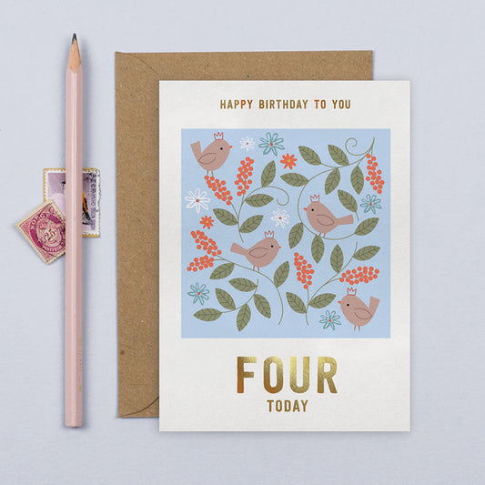 Birds 4th Birthday Card | Kid's Birthday Card | Age Four | default - Muddy Boots Home UK