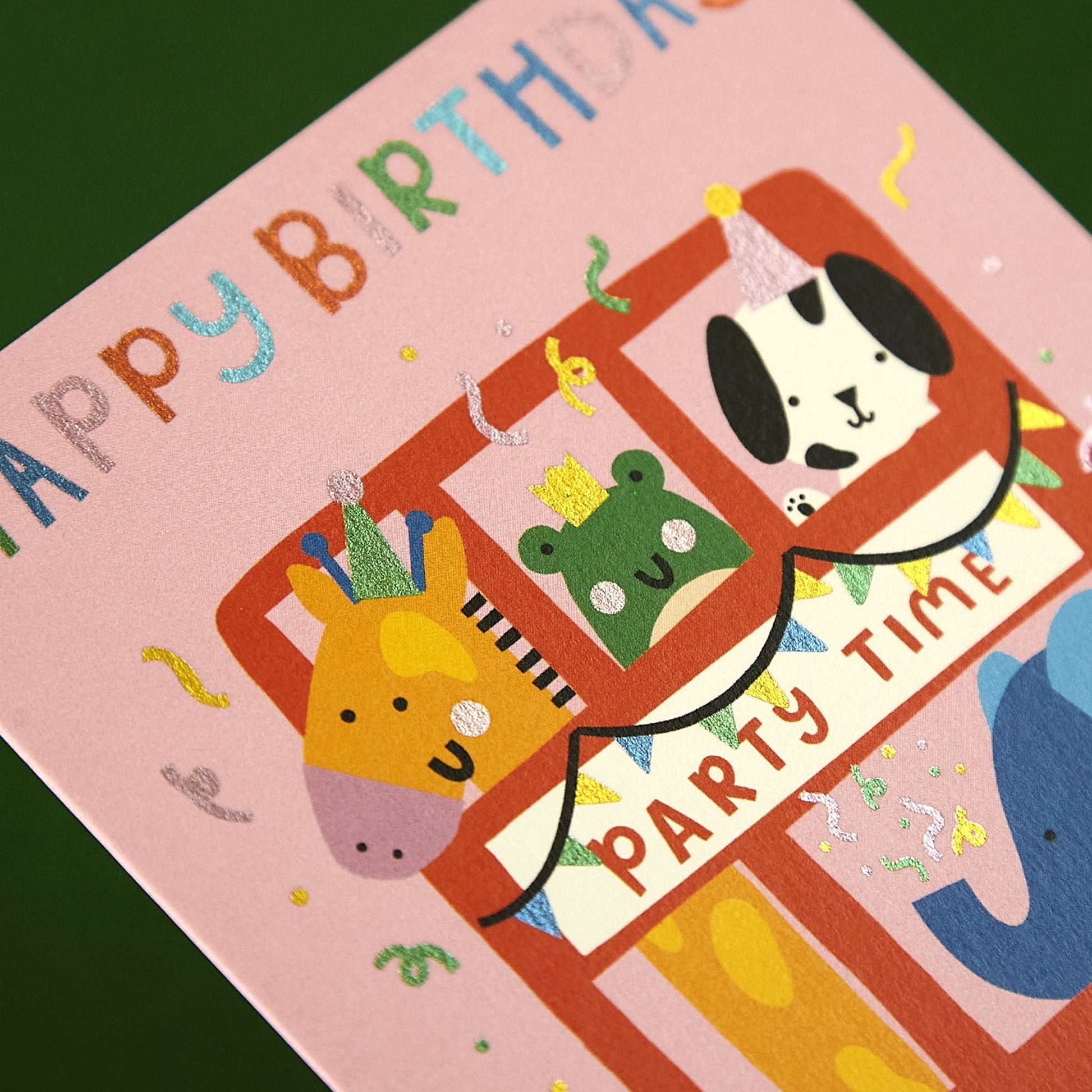 Fun time animal party bus children's Birthday card - Muddy Boots Home UK