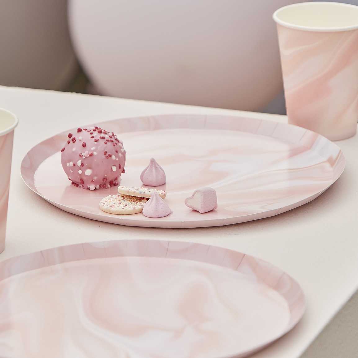 Pink Marble Print Paper Plates - Muddy Boots Home UK