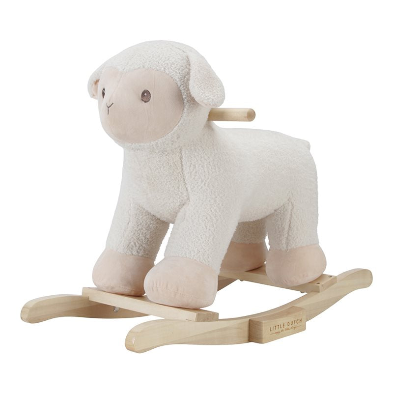 A plush pink rocking sheep by Little Dutch, perfect for toddlers to ride and play.