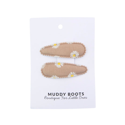 Beige Daisy Toddler Hair Clips