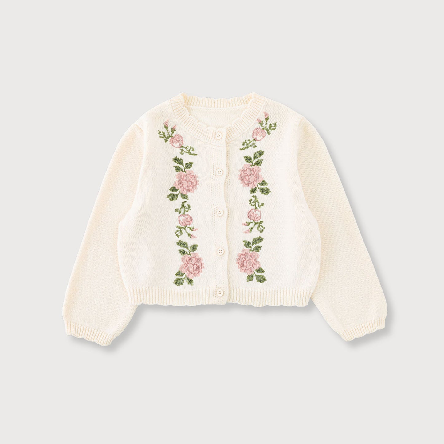 Cream Floral Knit Cardigan