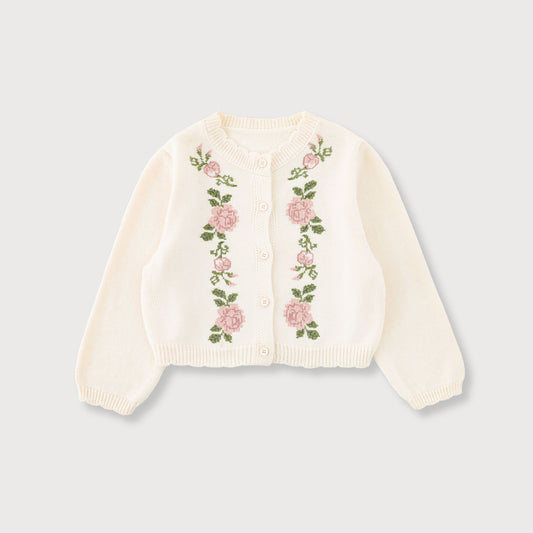 Cream Floral Knit Cardigan