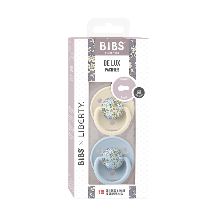 BIBS x Liberty 2 PACK De Lux Eloise Silicone Onesize Baby Blue Mix - Muddy Boots Home UK