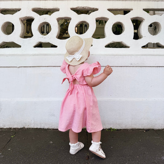 Pink Cotton-Linen Dress with Tie Back