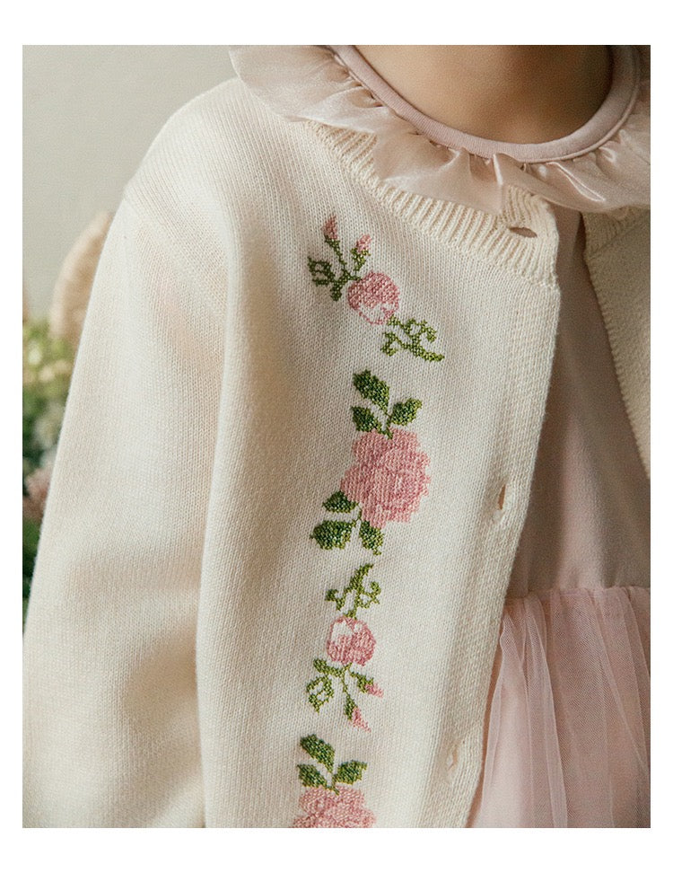 Cream Floral Knit Cardigan