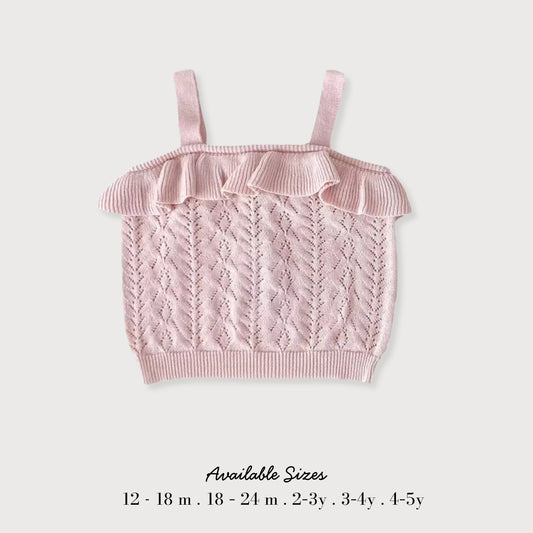 Girls’ Pink Knit Ruffle-Top Vest