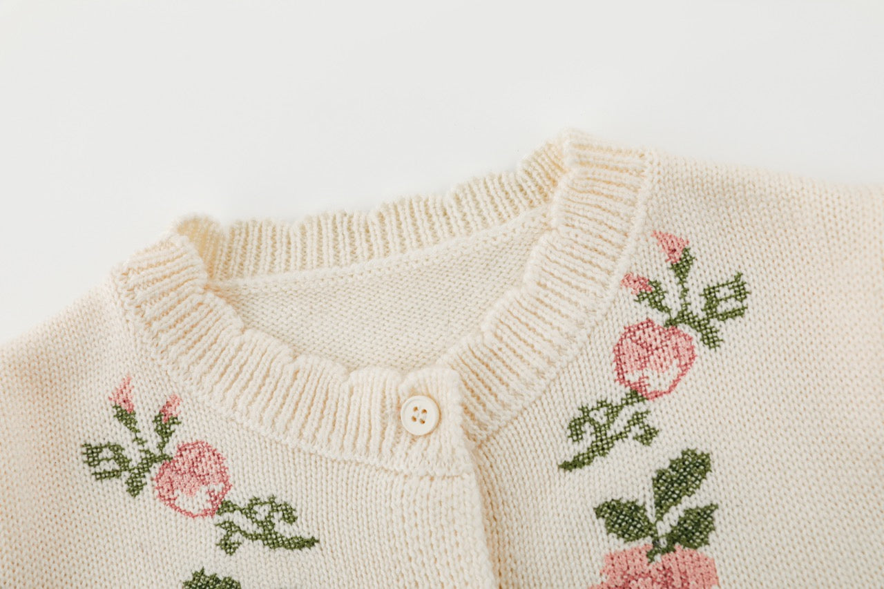 Cream Floral Knit Cardigan