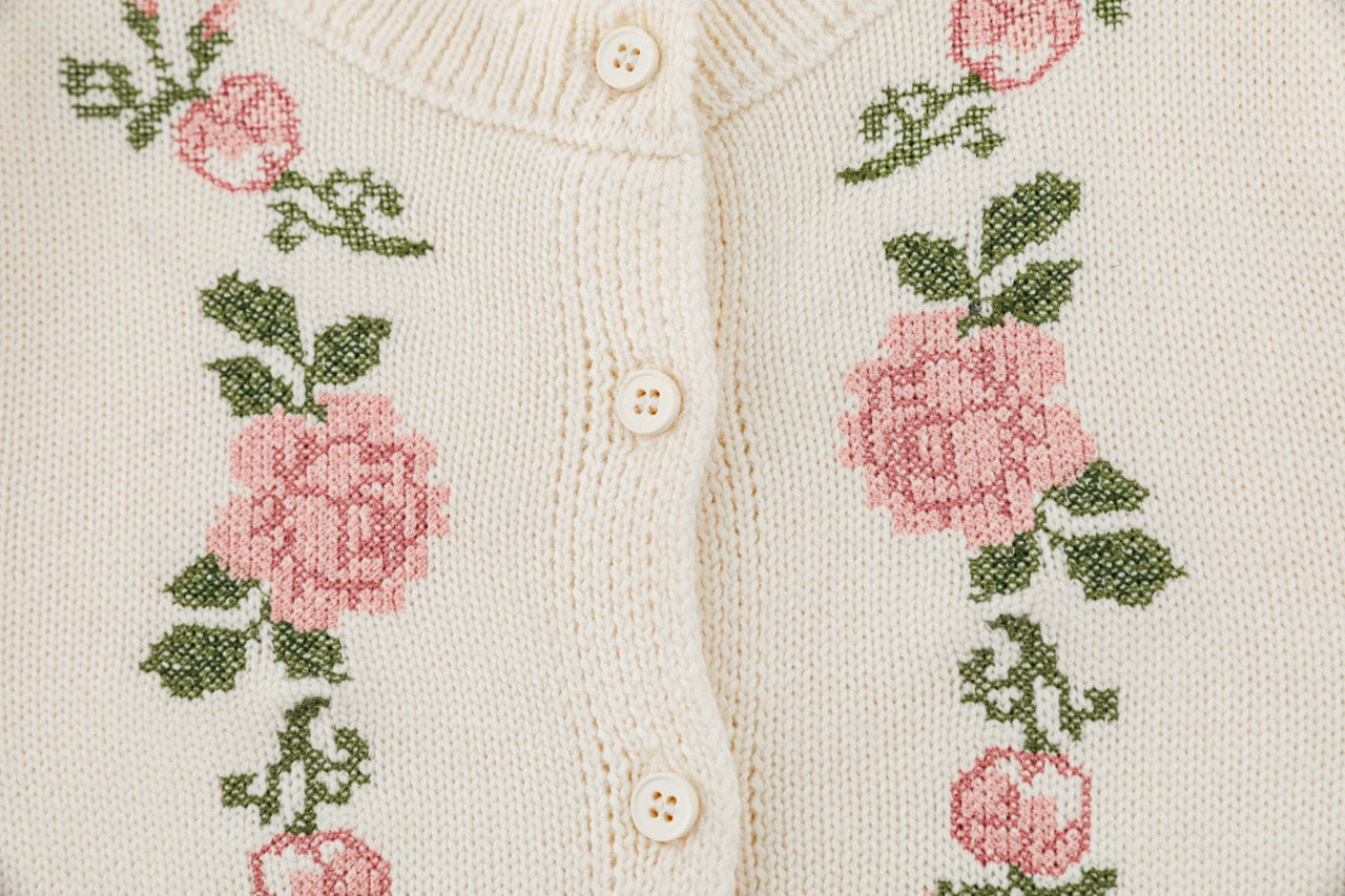 Cream Floral Knit Cardigan