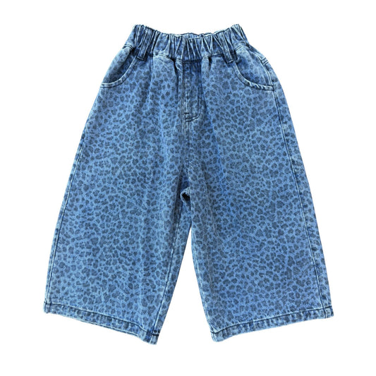 Denim Leopard Wide-Leg Jeans