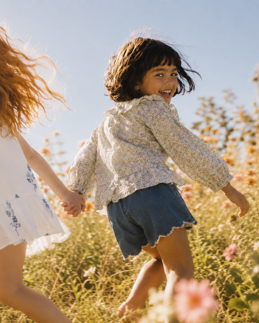 Girls Soft Denim Scallop Shorts