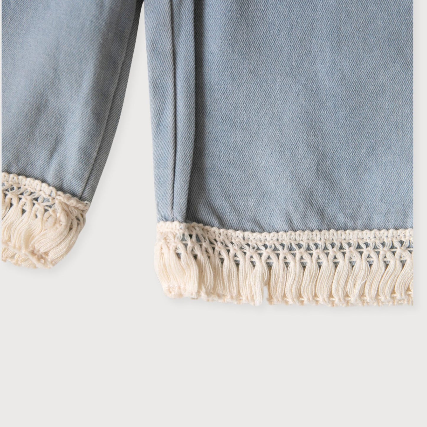 Cream Fringe Strappy Top & Jeans Set
