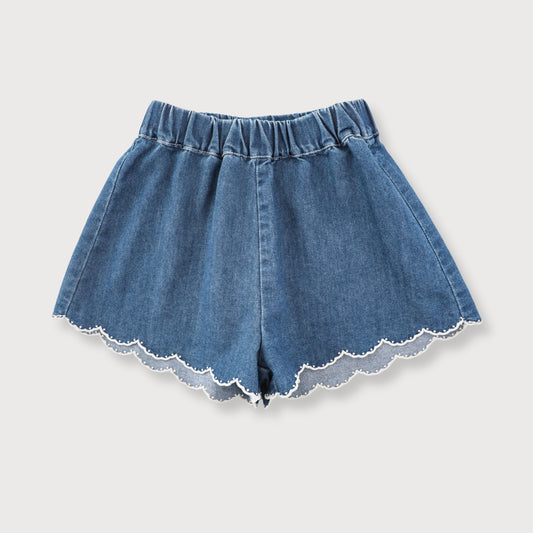 Girls Soft Denim Scallop Shorts