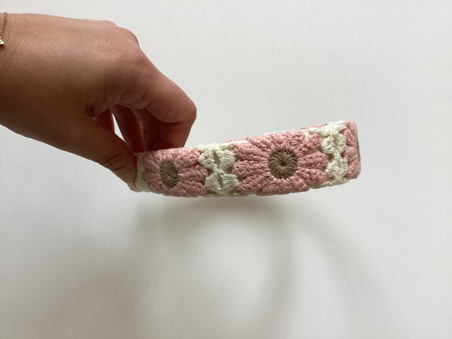 Knitted Floral Headband - Pink/cream